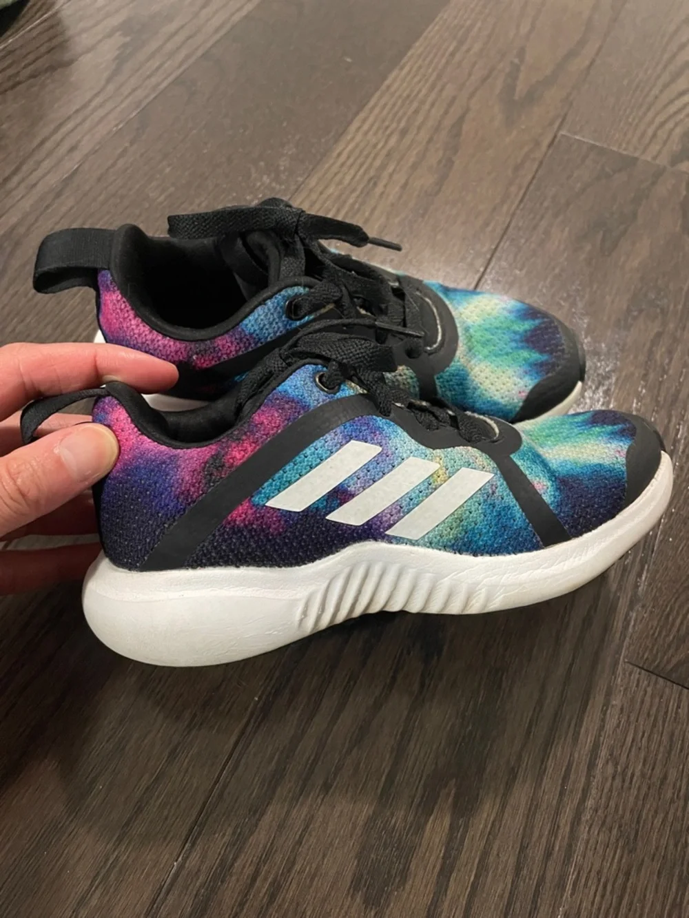 11.5 T Adidas Kids Multicolour Tie-Dye Sneakers with Black and White Accents - Picture 2 of 7